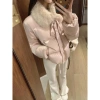 Áo khoác cotton hồng trẻ trung phong cách Hàn Quốc, cổ lông nơ mùa đông ấm áp - 540k 5