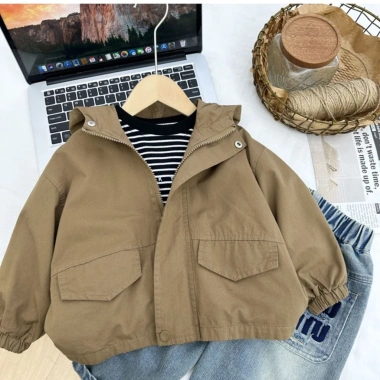 Áo khoác cotton mũ trùm đầu cho bé trai 2-6 tuổi mùa thu, thoáng khí, phong cách nhiệt đới, mát mẻ, thân thiện môi trường