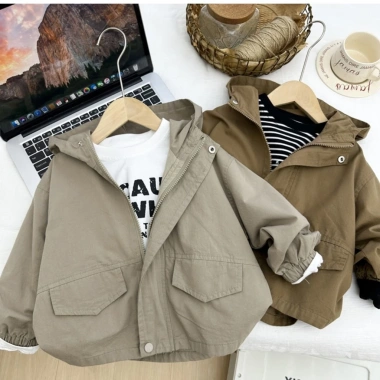 Áo khoác cotton mũ trùm đầu cho bé trai 2-6 tuổi mùa thu, thoáng khí, phong cách nhiệt đới, mát mẻ, thân thiện môi trường