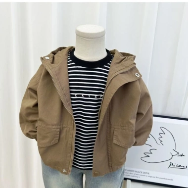 Áo khoác cotton mũ trùm đầu cho bé trai 2-6 tuổi mùa thu, thoáng khí, phong cách nhiệt đới, mát mẻ, thân thiện môi trường