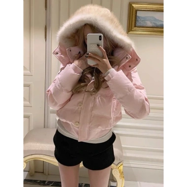 Áo khoác cotton ngắn mũ ngọt ngào, cổ lông đa năng, cao cấp, trẻ trung cho mùa đông - Giá ưu đãi 520.000₫ 2
