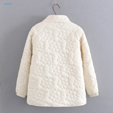 Áo khoác cotton rộng họa tiết hoa chống gió cổ đứng - thời trang mùa đông nữ 2