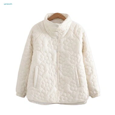 Áo khoác cotton rộng họa tiết hoa chống gió cổ đứng - thời trang mùa đông nữ 4