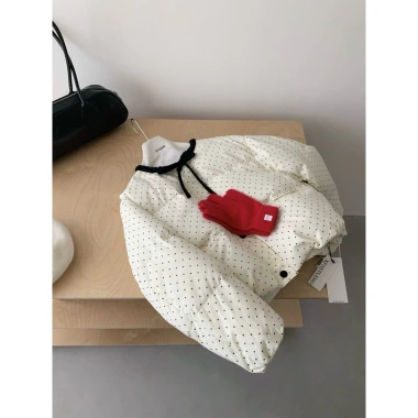 Áo khoác cotton thắt nơ nữ mùa đông, chấm bi rộng rãi, đa năng, giảm còn 250k