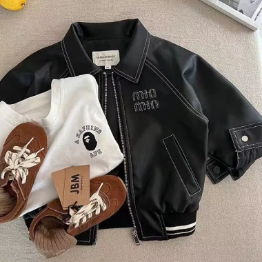 Áo khoác da bé trai mỏng PU thời trang, thoáng khí, nhẹ, đa năng mọi mùa, unisex 4