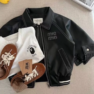 Áo khoác da bé trai mỏng PU thời trang, thoáng khí, nhẹ, đa năng mọi mùa, unisex 7
