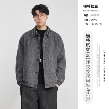 Áo khoác dạ bomber nam YIZHI 2.025 S/S - Cổ caro cao cấp, form rộng streetwear 9