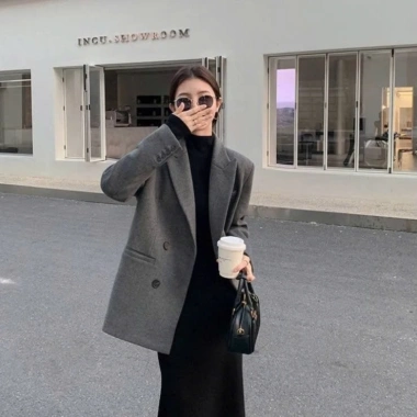 Áo khoác dạ dài form rộng Hàn Quốc - Blazer nữ tweed Lee AD2.495 thu đông giá 539k