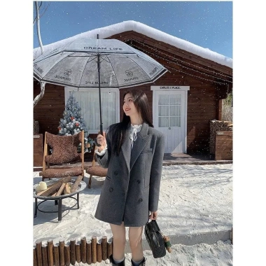 Áo khoác dạ dài form rộng Hàn Quốc - Blazer nữ tweed Lee AD2.495 thu đông giá 539k
