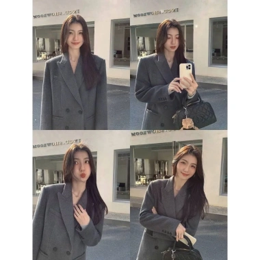 Áo khoác dạ dài form rộng Hàn Quốc - Blazer nữ tweed Lee AD2.495 thu đông giá 539k