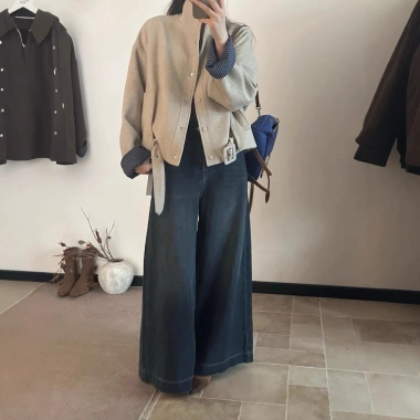 Áo khoác dạ dáng lửng kèm đai QCCC phối caro vintage - giảm 23% 3
