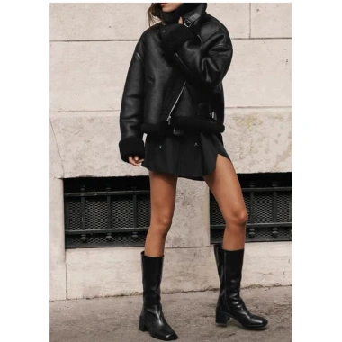 Áo khoác da lót giả lông Zara màu đen sẵn giảm giá 18% chỉ 880.000₫