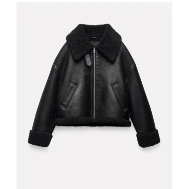 Áo khoác da lót giả lông Zara màu đen sẵn giảm giá 18% chỉ 880.000₫