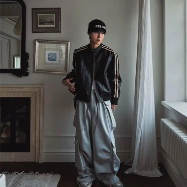 Áo khoác da nam cao cấp đen nâu, cổ trụ dài tay, phong cách Hàn Quốc boxy bomber – 449.000₫