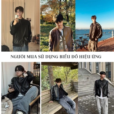 Áo khoác da nam cao cấp đen nâu, cổ trụ dài tay, phong cách Hàn Quốc boxy bomber – 449.000₫