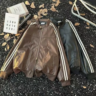 Áo khoác da nam cao cấp đen nâu, cổ trụ dài tay, phong cách Hàn Quốc boxy bomber – 449.000₫