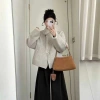 Áo khoác dạ ngắn nữ màu be form rộng Hàn Quốc viền bèo tay - Giá chỉ 390.000đ 2