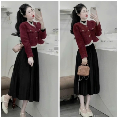 Áo khoác dạ tweed 2 lớp đỏ viền bèo và chân váy xếp ly maxi mùa đông size 40-75 7 Áo khoác dạ tweed 2 lớp đỏ viền bèo và chân váy xếp ly maxi mùa đông size 40-75 7