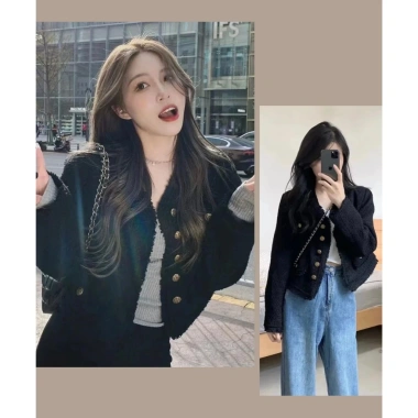 Áo khoác dạ tweed cổ tròn phối cúc khuy, thiết kế sang trọng trẻ trung, big size NGOMINH SP20 - 209.000 VND
