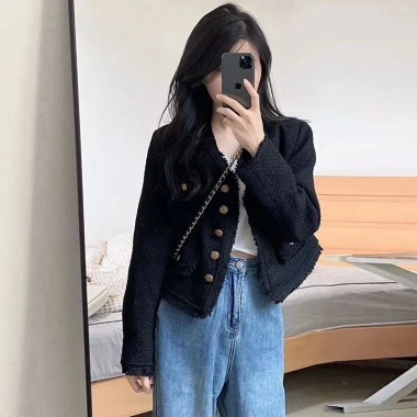 Áo khoác dạ tweed cổ tròn phối cúc khuy, thiết kế sang trọng trẻ trung, big size NGOMINH SP20 - 209.000 VND