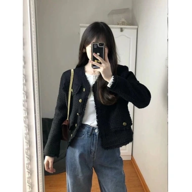 Áo khoác dạ tweed cổ tròn phối cúc khuy, thiết kế sang trọng trẻ trung, big size NGOMINH SP20 - 209.000 VND
