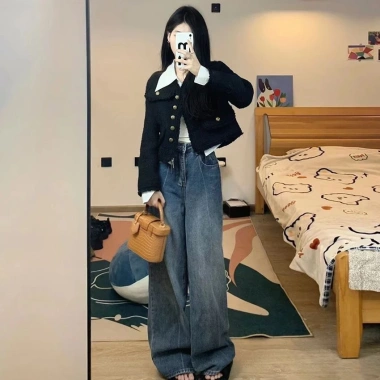 Áo khoác dạ tweed cổ tròn phối cúc khuy, thiết kế sang trọng trẻ trung, big size NGOMINH SP20 - 209.000 VND