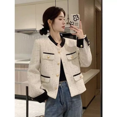 Áo khoác dạ tweed kẻ sọc xám-be dáng ngắn xòe - Hot trend sang chảnh, phối quần váy/dầm, chỉ 199k