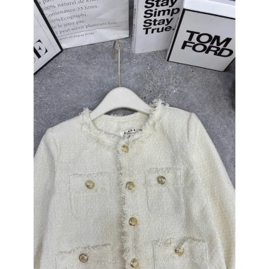 Áo khoác dạ tweed nữ ngắn 2 lớp nhung tua rua tiểu thư mùa đông Hàn Quốc - 236k