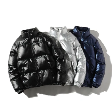 Áo khoác đệm Cotton bóng mùa đông, mũ phản quang, màu xám bạc – mới, ấm áp