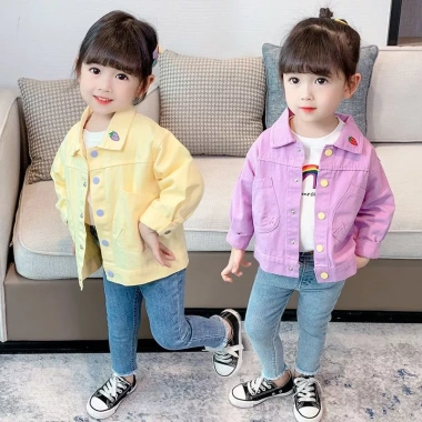 Áo khoác denim bé gái Hàn Quốc mùa thu thời trang, cotton ấm áp, giảm giá 17% 5