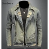 Áo khoác denim nam retro Mỹ 2.026, cổ vest rách, khóa kéo, rộng ôm, giá 789.367đ
