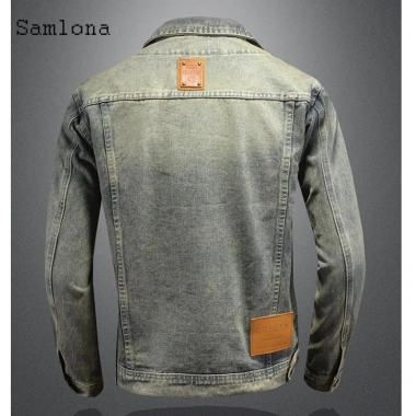 Áo khoác denim nam retro Mỹ 2.026, cổ vest rách, khóa kéo, rộng ôm, giá 789.367đ