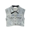Áo khoác denim nữ retro bảo hộ lao động mùa hè, rời ngoài không tay, ngắn top - 254.880₫ 5