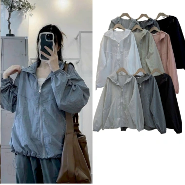 Áo khoác dù chống nắng, trượt nước cực tốt, dây kéo sọc, form unisex nam nữ, nón 2 lớp thoáng mát - 136k
