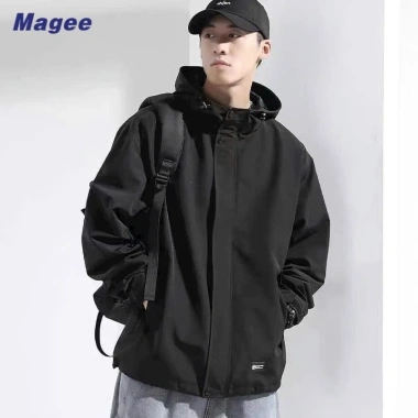 Áo khoác dù nam nữ trơn cổ trụ, 2 lớp, nón tích hợp, túi khóa kéo, chỉ 22.000đ 3