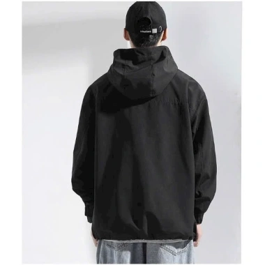 Áo khoác dù nam nữ trơn cổ trụ, 2 lớp, nón tích hợp, túi khóa kéo, chỉ 22.000đ 4