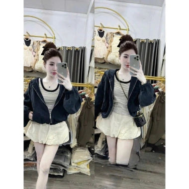 Áo khoác dù nữ croptop có nón, thiết kế túi & khóa kéo - XSTT Fashion 145k 5