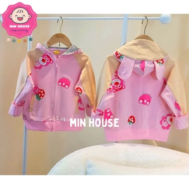 Áo khoác gấu dâu thun da cá cho bé gái 10-40kg - ấm, đi học, đi chơi, giá 165.000₫