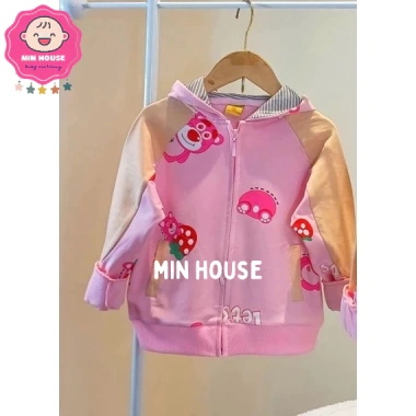 Áo khoác gấu dâu thun da cá cho bé gái 10-40kg - ấm, đi học, đi chơi, giá 165.000₫