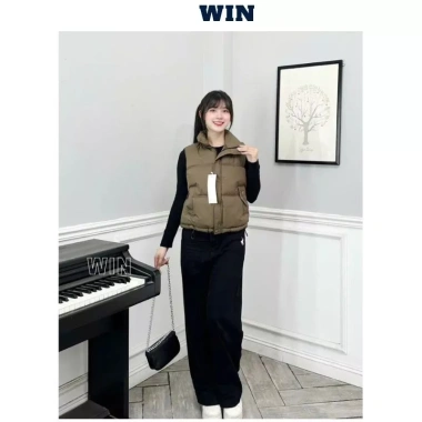 Áo khoác gile phao nữ logo M cổ cao túi tiện form vừa ôm người đẹp ấm WIN