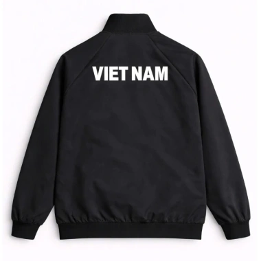 Áo khoác gió 2 lớp bo gấu in lưng VN – Đen/Đỏ, thể thao năng động, size 45‑85kg, 188k