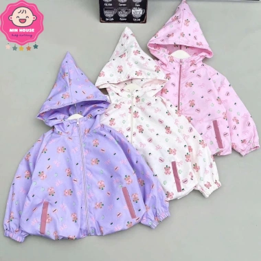 Áo khoác gió 2 lớp họa tiết gấu xinh cho bé gái 12-40kg dưới 1m4 mùa thu đông 149.000₫