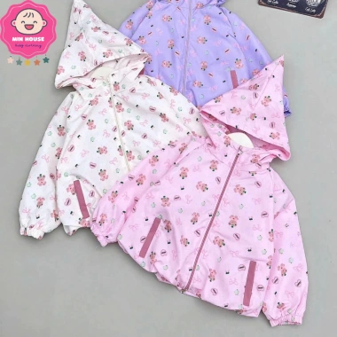 Áo khoác gió 2 lớp họa tiết gấu xinh cho bé gái 12-40kg dưới 1m4 mùa thu đông 149.000₫