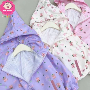 Áo khoác gió 2 lớp họa tiết gấu xinh cho bé gái 12-40kg dưới 1m4 mùa thu đông 149.000₫