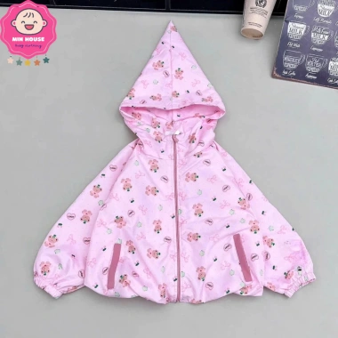 Áo khoác gió 2 lớp họa tiết gấu xinh cho bé gái 12-40kg dưới 1m4 mùa thu đông 149.000₫