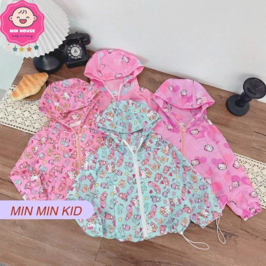 Áo khoác gió 2 lớp họa tiết mèo xinh cho bé gái 10-26kg dưới 1m2 mùa thu đông - Giá 149.000₫