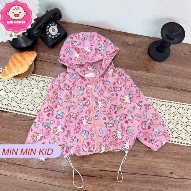 Áo khoác gió 2 lớp họa tiết mèo xinh cho bé gái 10-26kg dưới 1m2 mùa thu đông - Giá 149.000₫