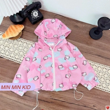 Áo khoác gió 2 lớp họa tiết mèo xinh cho bé gái 10-26kg dưới 1m2 mùa thu đông - Giá 149.000₫