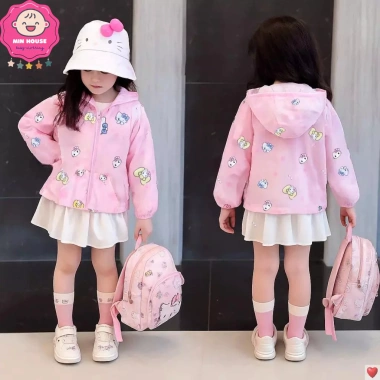 Áo khoác gió 2 lớp in tràn Labubu Kuromi Capybara Baby Three cho bé 20‑50kg - Giá ưu đãi 167k