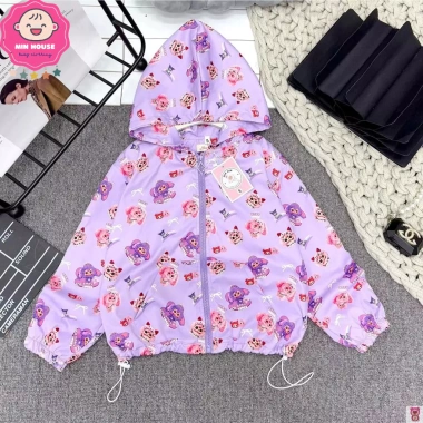 Áo khoác gió 2 lớp in tràn Labubu Kuromi Capybara Baby Three cho bé 20‑50kg - Giá ưu đãi 167k